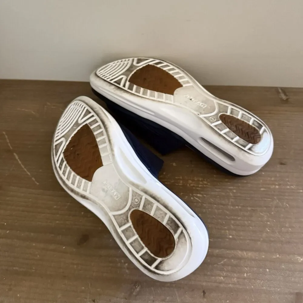 Mysoft Women Comfy Slide Sandals Air Cushion Knit Slip On Wedge Sz 8  Navy Blue